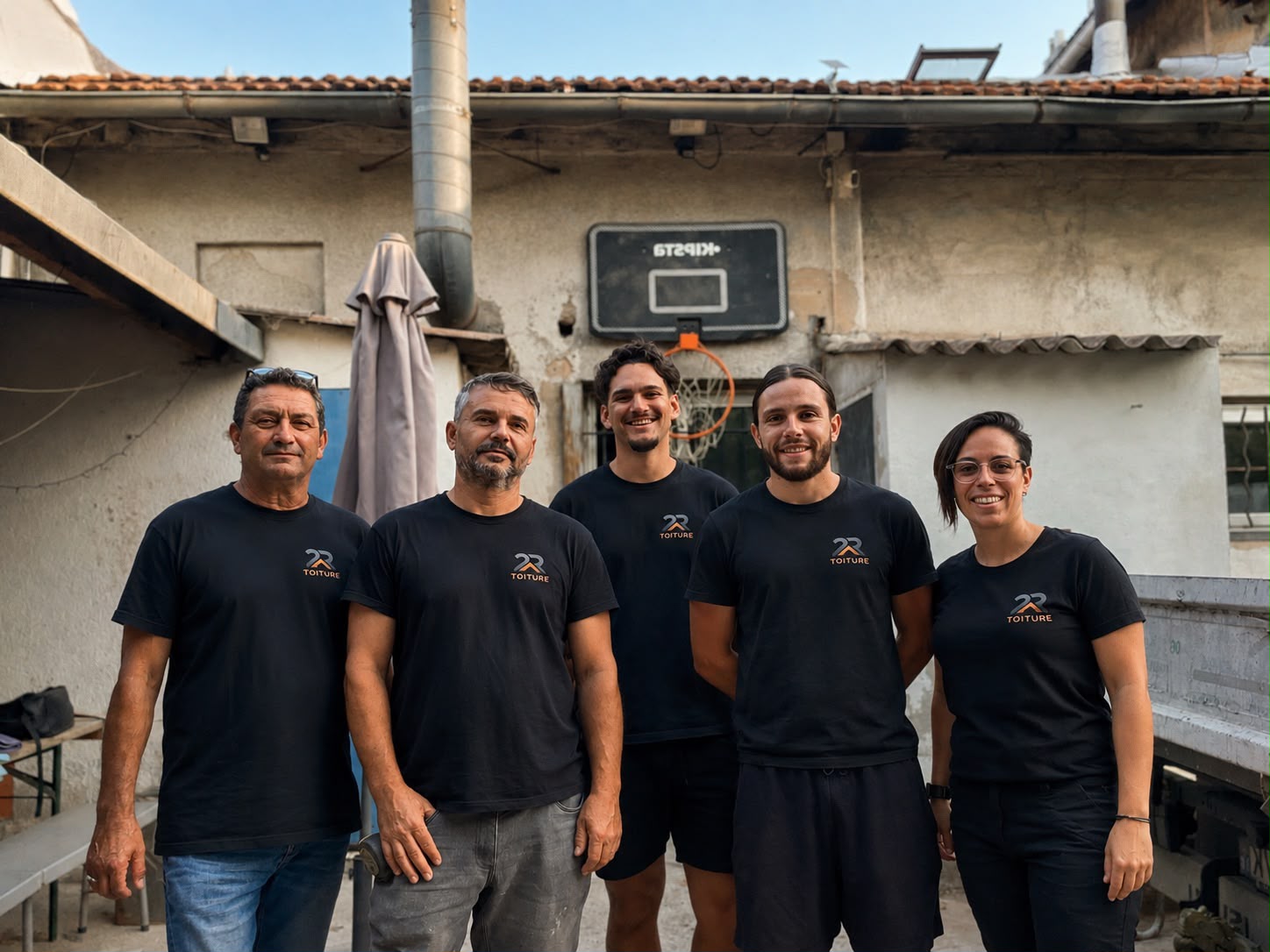 L'équipe de couvreurs 2R Toiture devant son atelier à Marseille